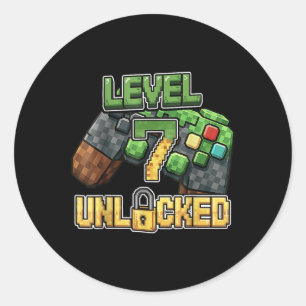 Birthday Boy Shirt Level 7 Unlocked 7th Birthday G Classic Round Sticker