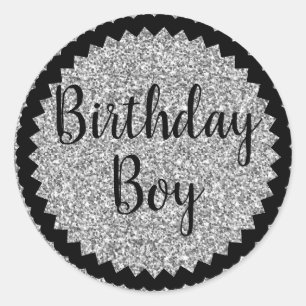 Birthday Boy Silver Glitter Classic Round Sticker