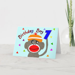 Birthday BOY Sock monkey 1 year old Card