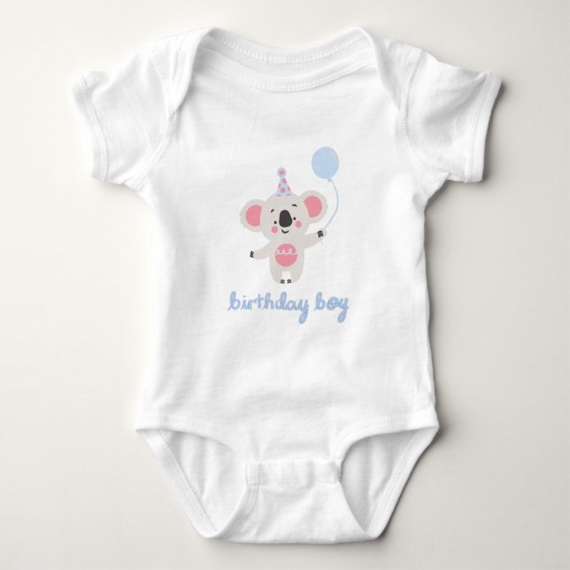 Birthday Boy Teddy Bear Holding A Balloon Baby Bodysuit (Front)