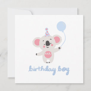 Birthday Boy Teddy Bear Holding A Balloon Holiday Card