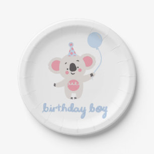 Birthday Boy Teddy Bear Holding A Balloon Paper Plate