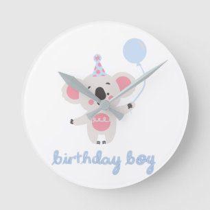 Birthday Boy Teddy Bear Holding A Balloon Round Clock