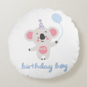 Birthday Boy Teddy Bear Holding A Balloon Round Cushion