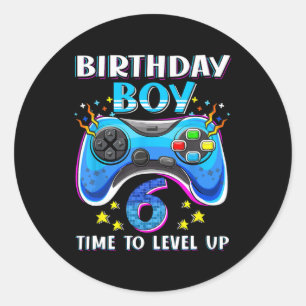 Birthday Boy Time To Level Up Gamer Video Game 6 Y Classic Round Sticker