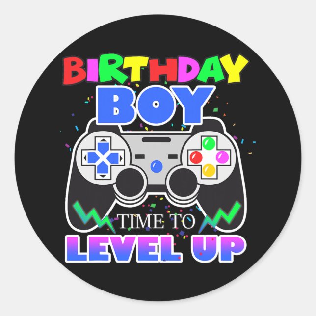 Birthday Boy Time to Level Up Video Game Birthday Classic Round Sticker (Front)