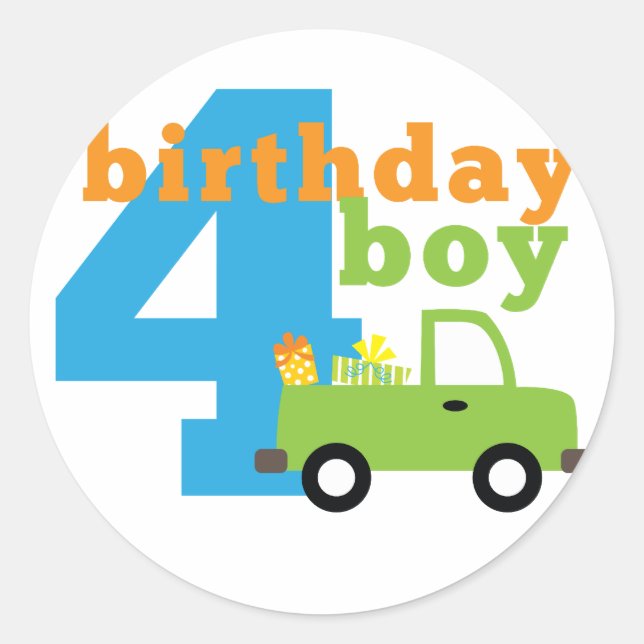 Birthday Boy Truck 4 Classic Round Sticker (Front)