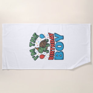 Birthday Boy Turtle Vintage Party Shirt Design_1 Beach Towel