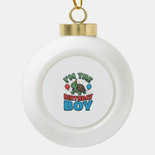 Birthday Boy Turtle Vintage Party Shirt Design_1 Ceramic Ball Christmas Ornament