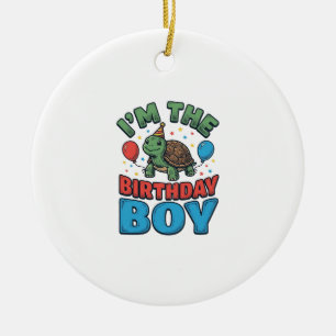 Birthday Boy Turtle Vintage Party Shirt Design_1 Ceramic Ornament