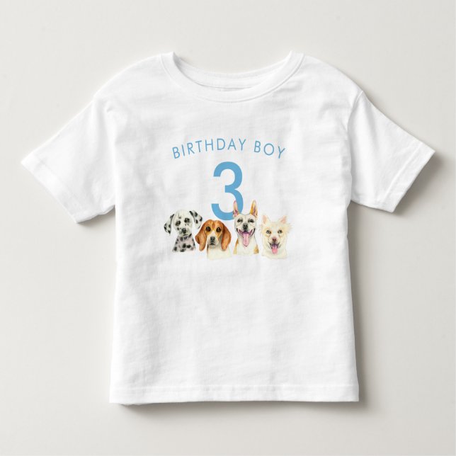 Birthday Boy Watercolor Puppy Dogs Toddler T-Shirt (Front)