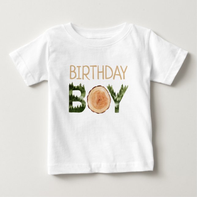 Birthday Boy Watercolor Woodland  Baby T-Shirt (Front)