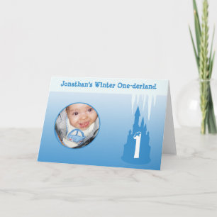 Birthday Boy Winter Onederland Blue Custom photo Card