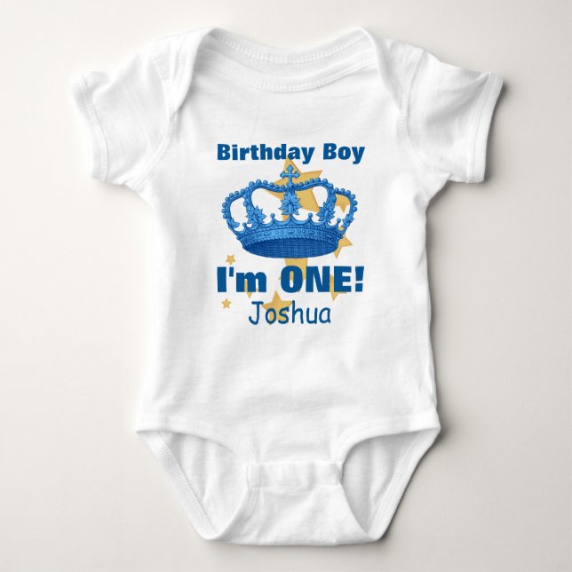 Birthday Boy with Crown I'm ONE! Custom Name V06N3 Baby Bodysuit (Front)