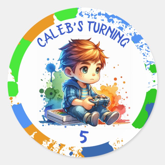 Birthday Boy's name and age Personalised  Classic Round Sticker (Front)