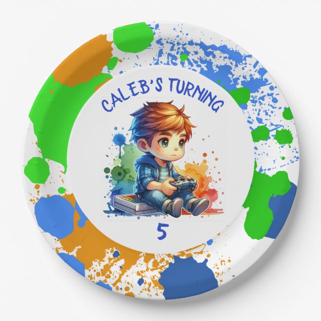 Birthday Boy's name and age Personalised  Paper Plate (Front)