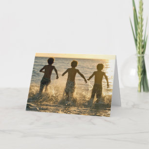 Birthday Boys Running into an Ocean Card