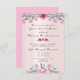Birthday Bridal Floral Bohemia Eggplant Kraft Pink Invitation