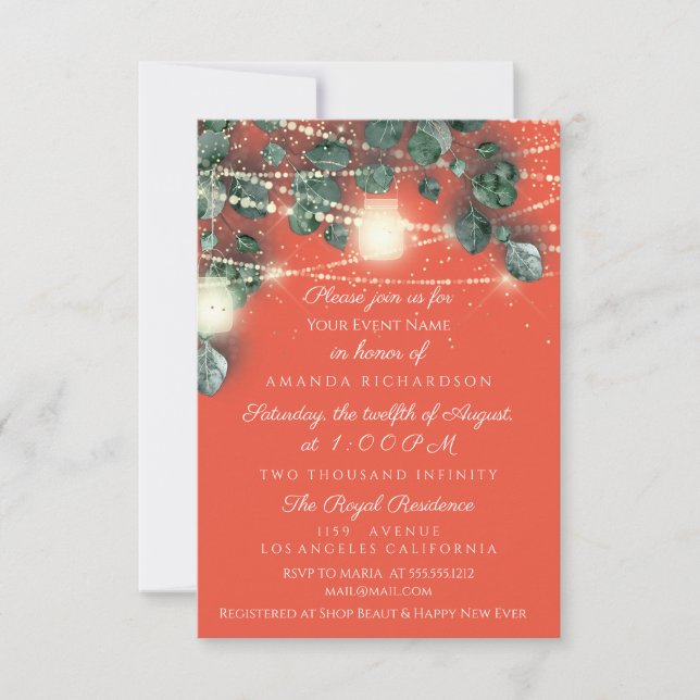 Birthday Bridal Shower Coral Gold  Rustic Mint Invitation (Front)