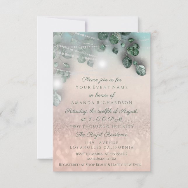 Birthday Bridal Shower Light Jar Glitter Rose Invitation (Front)
