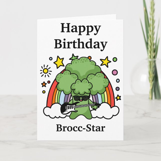 Birthday Broccoli Brocc, Rock Star Card (Front)