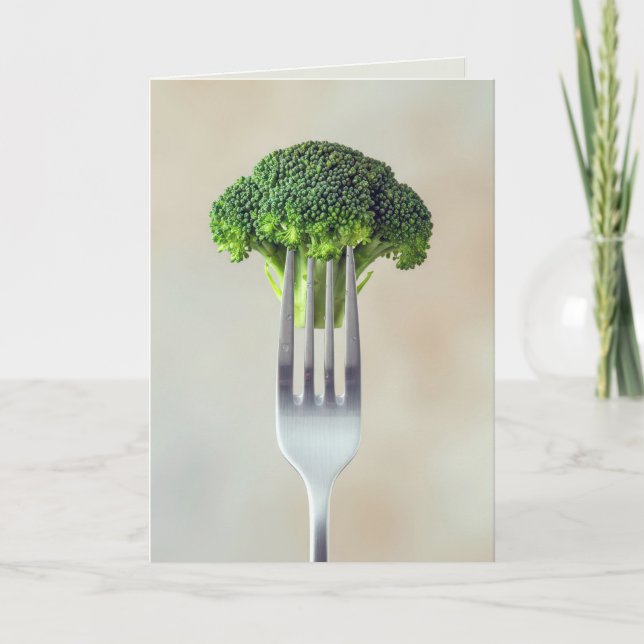 Birthday Broccoli Floret On a Fork  Card (Front)