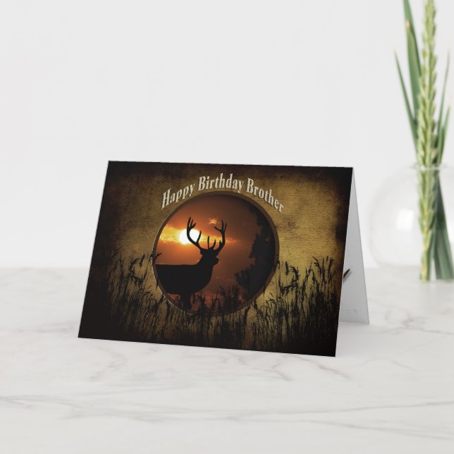 BIRTHDAY BROTHER - DEER HUNTER -sunset Card (Front)