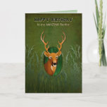 Birthday, Brother, Deer with Antlers in the Bush Card<br><div class="desc">Ideal for the man in your life who loves to hunt and/or just loves wildlife.   A graphic image of a deer's head with antliers outside an oval frame with grasses on the front of the card.  antlers</div>