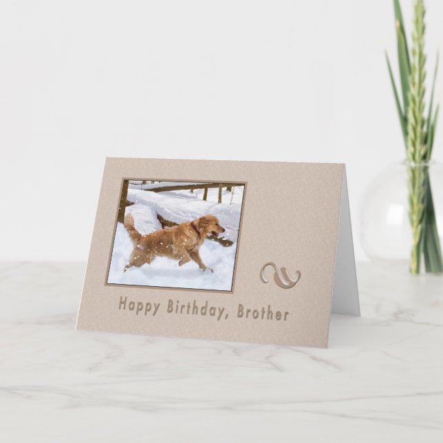 Birthday, Brother, Golden Retriever Dog in Snow Card (Front)