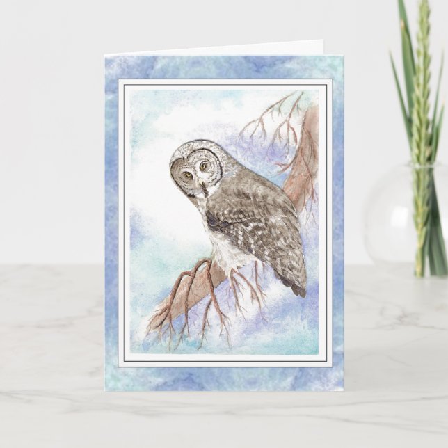 Birthday Brother with Great Grey Grey Owl Bird Card (Front)
