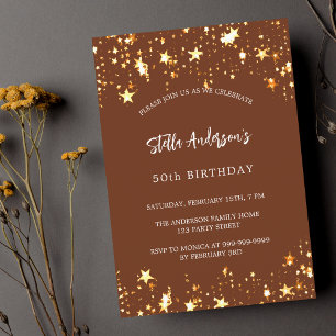 Birthday brown gold stars luxury invitation