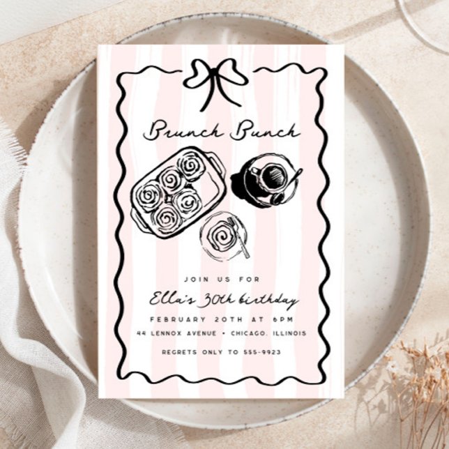 Birthday Brunch Breakfast Coffee Bow Pink Doodle Invitation (Creator Uploaded)
