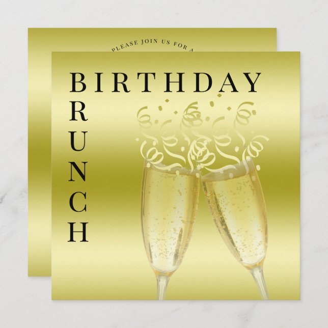 Birthday Brunch Champagne & Streamers Invitation (Front/Back)