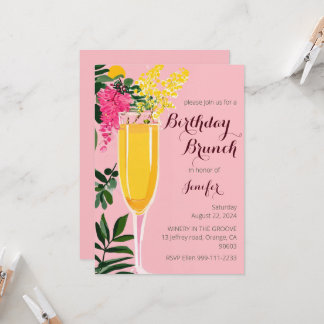 Birthday Brunch mimosa watercolor Invitation