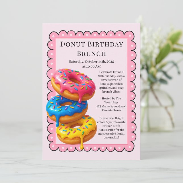 Birthday Brunch Party | Pancakes & Doughnuts  Invitation (Standing Front)