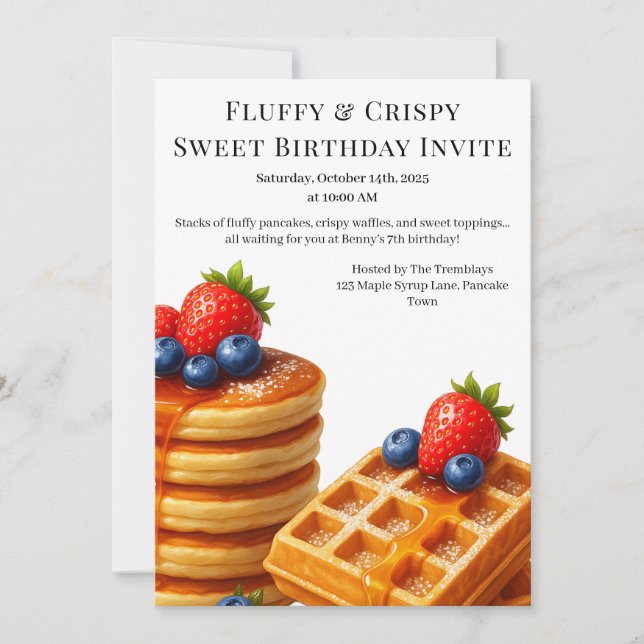 Birthday Brunch Party | Pancakes & waffles  Invitation (Front)