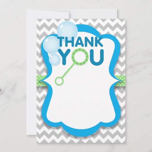 Birthday Bubble Pop Blue & Green Thank You Card (Front)