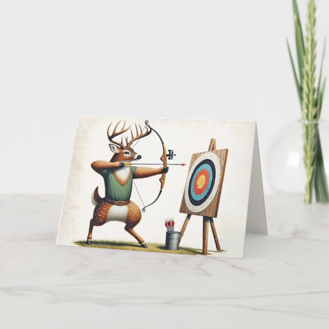 Birthday Buck Deer With Bow and Arrow Card (Front)