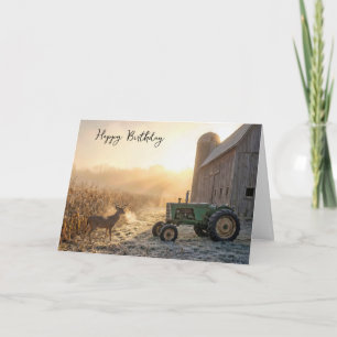 Birthday Buck In Mist with Farm Tractor Card