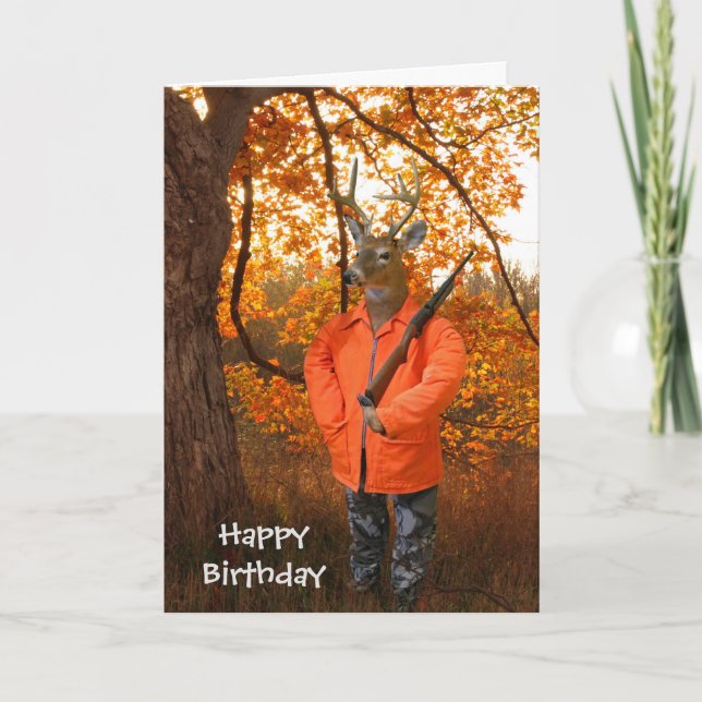 Birthday Buck With Hunting Rifle Card (Front)