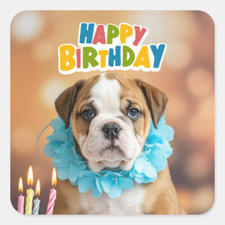 Birthday Bulldog Square Sticker