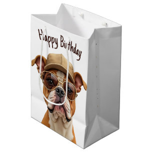Birthday Bulldog Wearing a Cap Medium Gift Bag