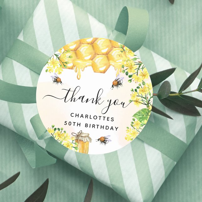 Birthday bumble bees floral honey thank you classic round sticker (Creator Uploaded)