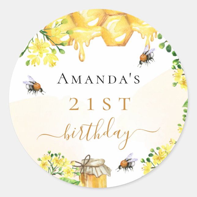 Birthday bumble bees honey yellow florals  classic round sticker (Front)