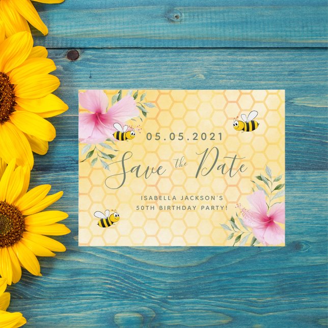 Birthday bumble bees party save the date postcard (Creator Uploaded)