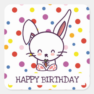 Birthday Bunny And Polka Dots Square Sticker