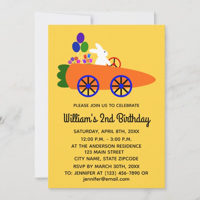 Birthday Bunny Carrot #2-2 Invitation Card (Front)
