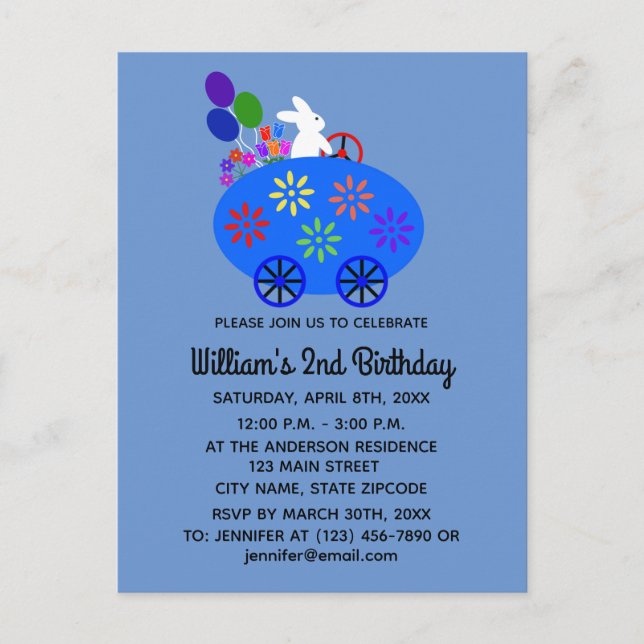 Birthday Bunny Egg Car #2 Invitation Postcard (Front)