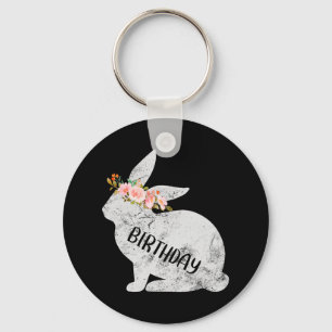 Birthday Bunny Matching Family Floral Bunny Rabbit Key Ring