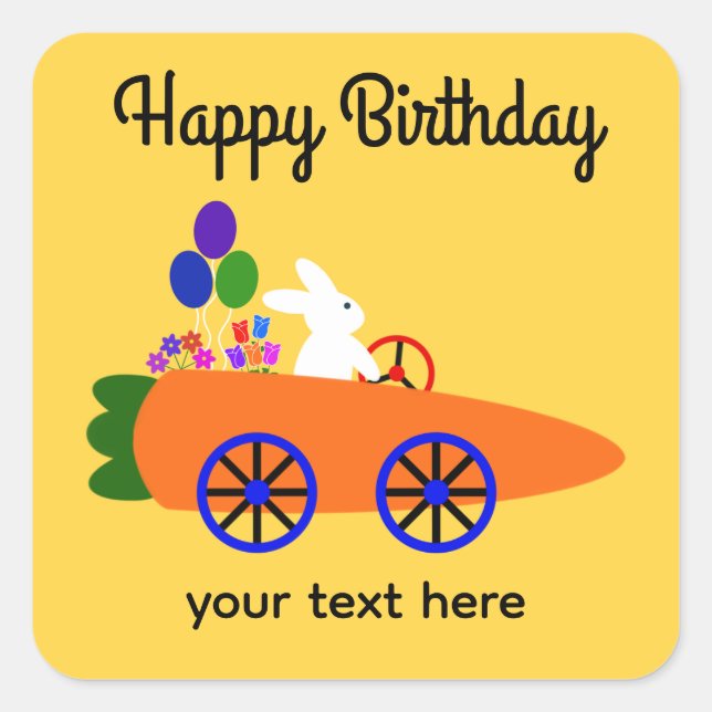 Birthday Bunny Riding Carrot Car #2 Stickers (Front)